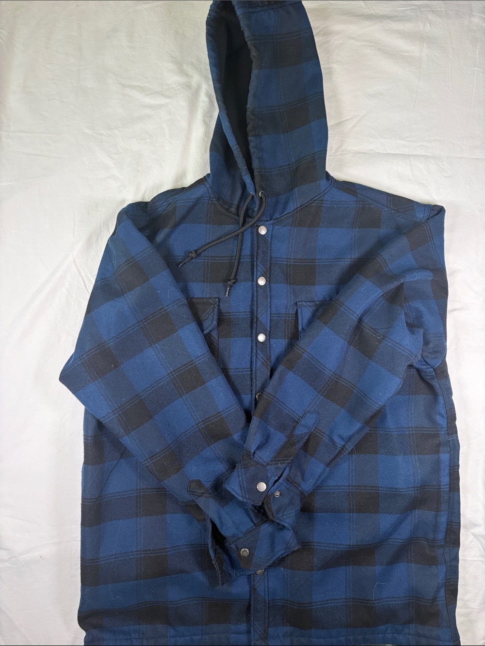Dickies Blue and Black Plaid Hooded Button-Up Jacket